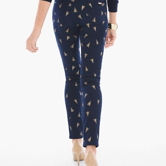 Chico's Navy So Slimming Gold Tassel Girlfriend Ankle Pants Sz 8 - Picture 11 of 13